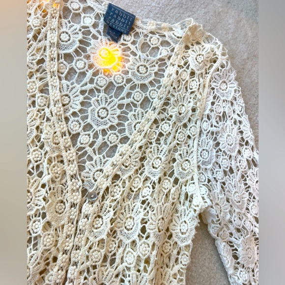 Rabbit Designs White and Cream Crochet Cardigan - Picture 2 of 4